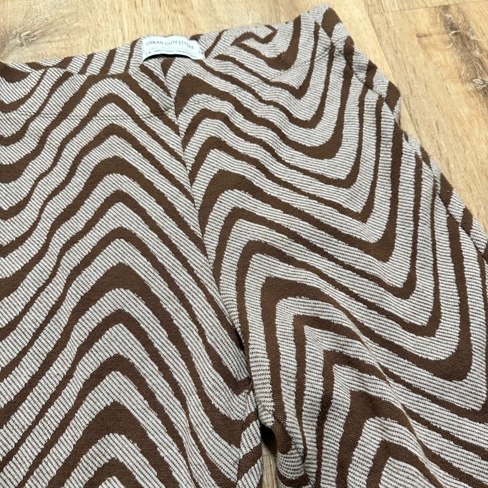 URBAN OUTFITTERS | Brown Beige Wavy Print Retro 70s Flare Wide Leg Pants, Size S - Picture 4 of 7